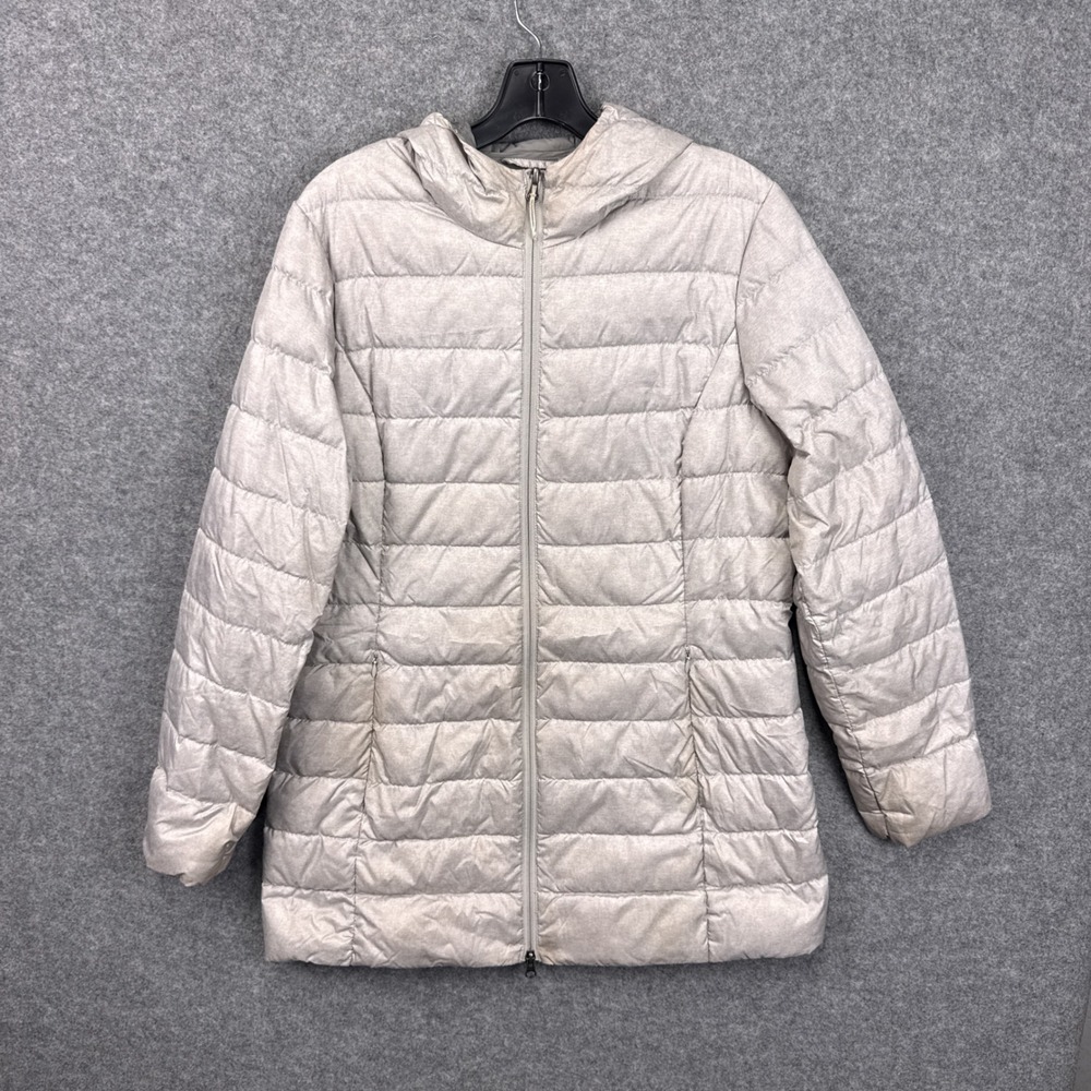 Eddie Bauer Puffer Jacket Large Gray Heather Down Insulated Hooded Parka Coat